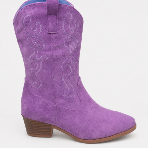 Bottes Santiags en Effet Daim Violet à Broderies Western