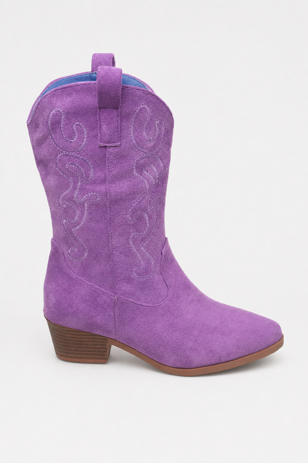 Bottes Santiags en Effet Daim Violet à Broderies Western