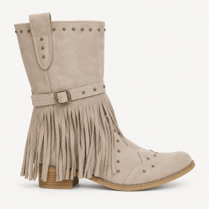 Bottines Western en Effet Daim Beige Clair à Franges et Clous