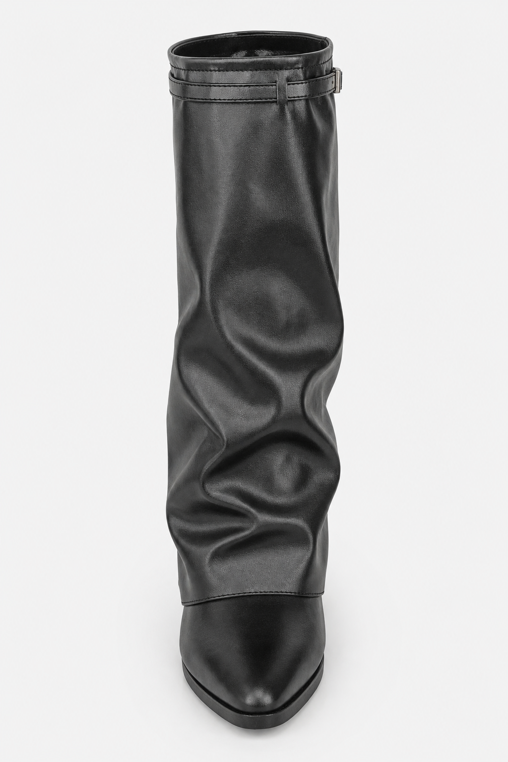 Bottes Plissées en Similicuir Noir à Bout Pointu – Image 4