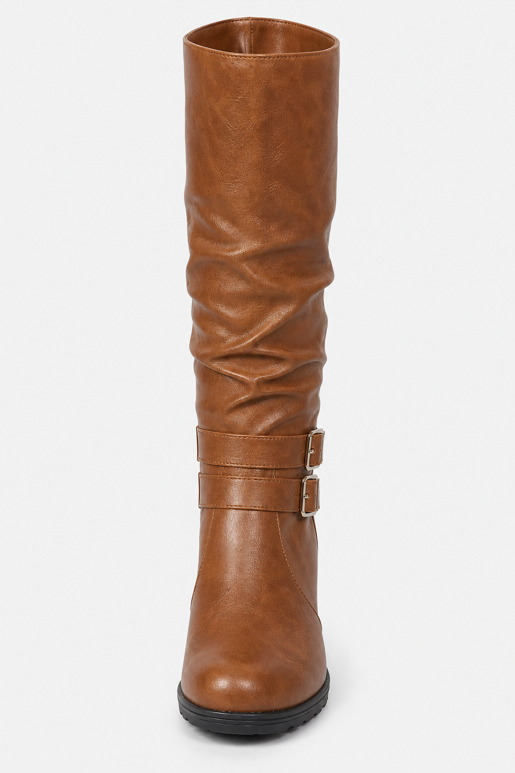 Bottes Mi-Mollet Marron Plissées avec Boucles – Image 4