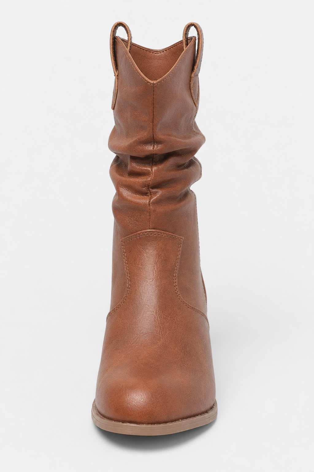 Bottes Santiags Froncées en Similicuir Camel – Image 4