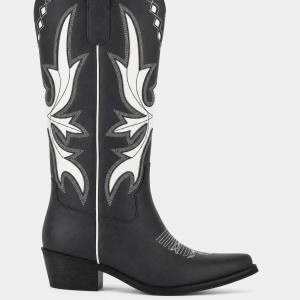 Bottes de Cowboy Bicolores Noir et Blanc Brodées