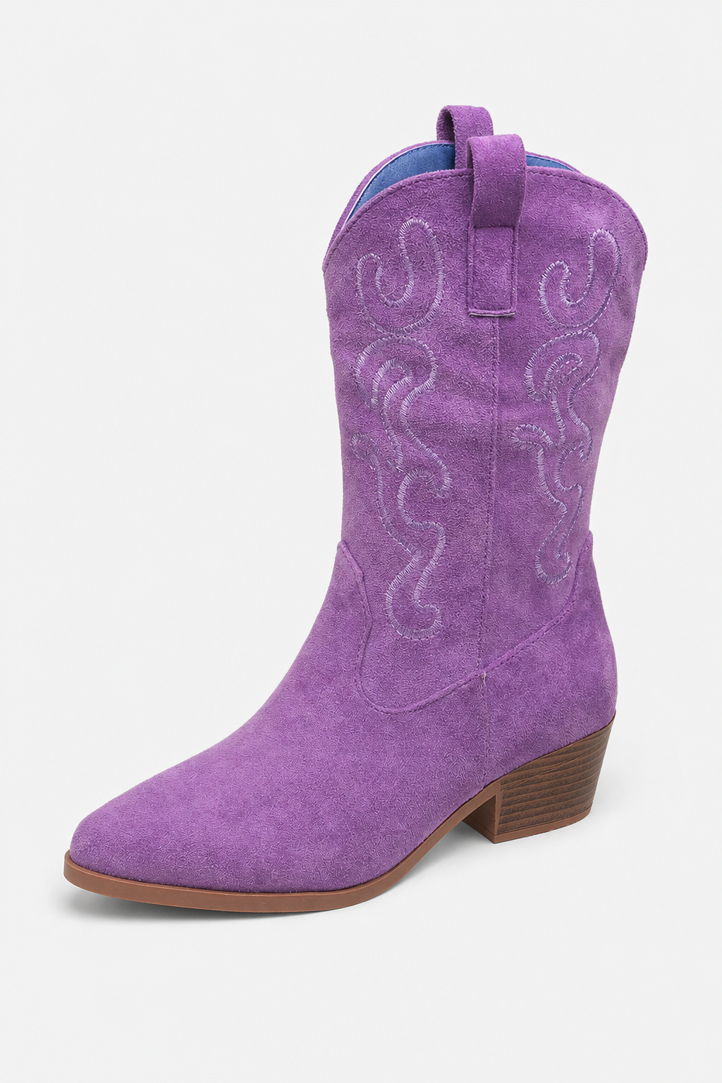 Bottes Santiags en Effet Daim Violet à Broderies Western – Image 5