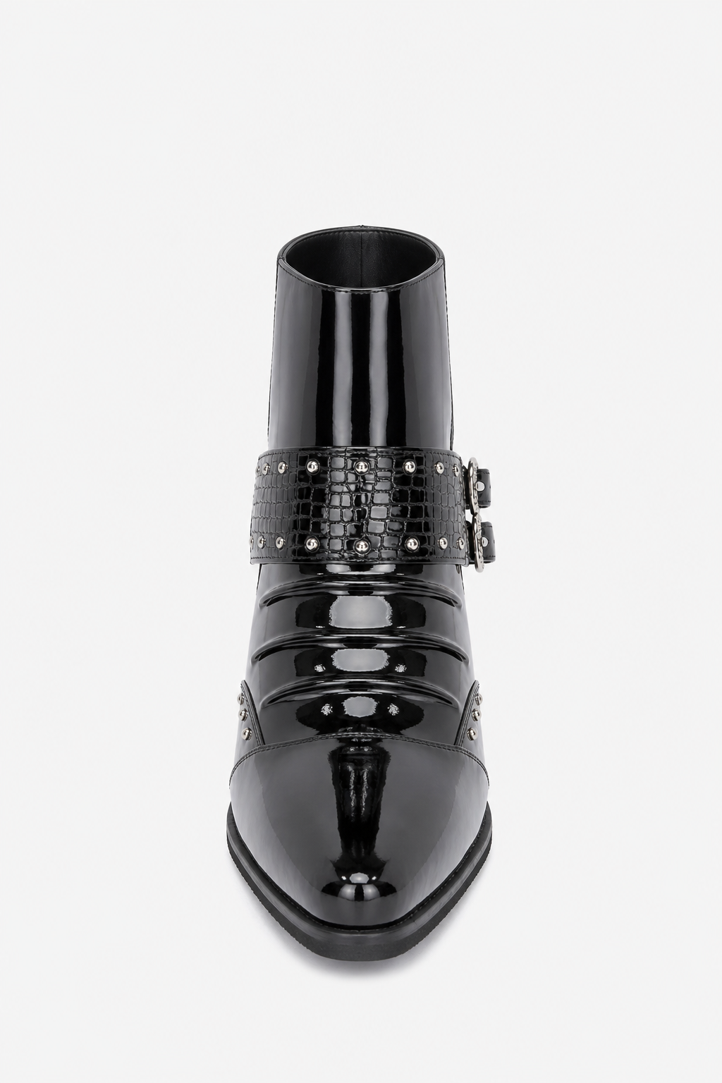 Bottines Homme Noires Vernies à Bout Pointu Croco et Boucle – Image 4
