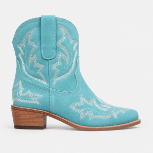 Bottines Santiags en Effet Daim Turquoise à Broderies