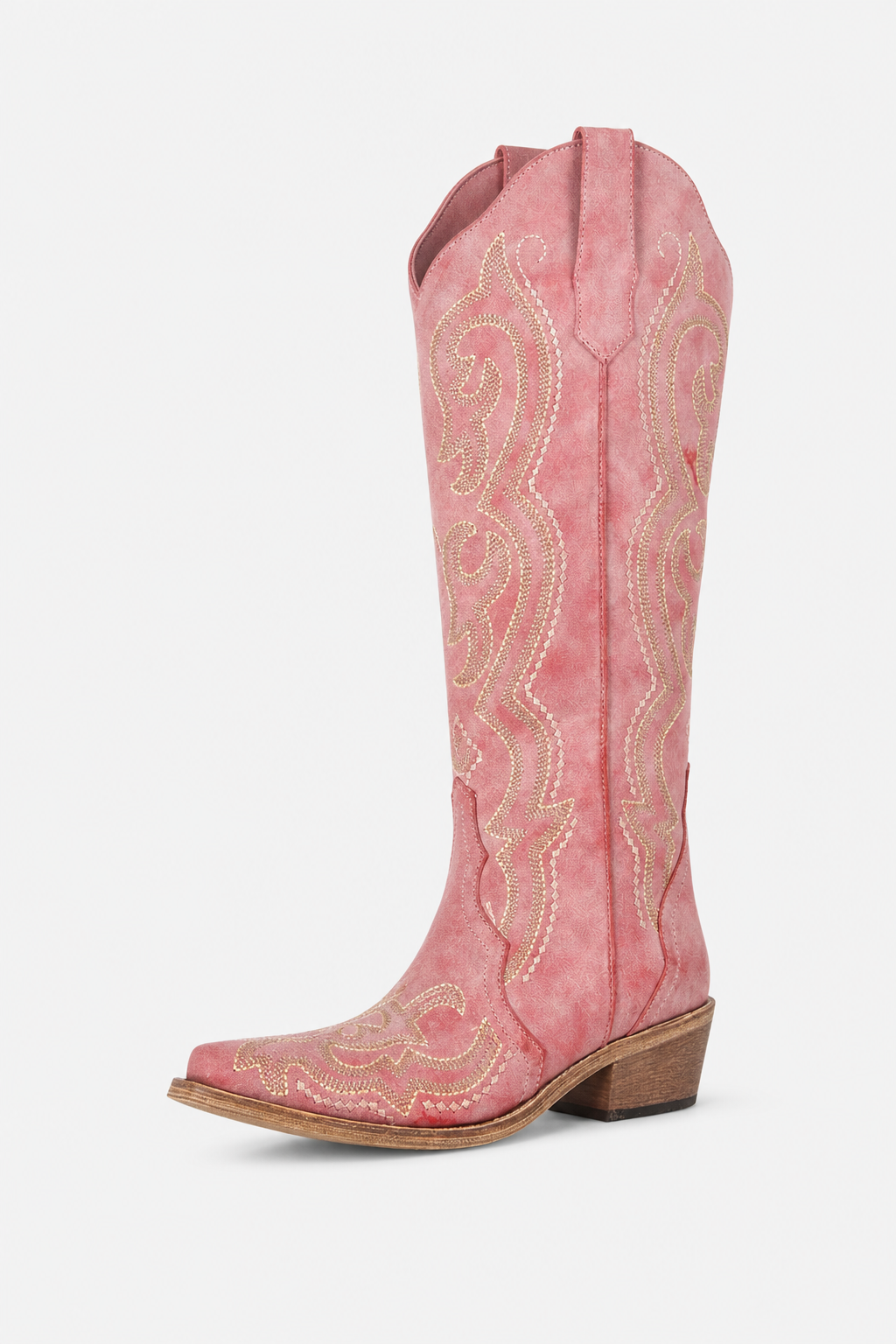 Santiags Hautes en Effet Daim Rose Fumé à Broderies Or – Image 5