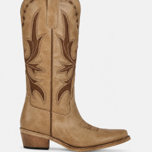 Bottes Santiags en Similicuir Camel à Motifs Western