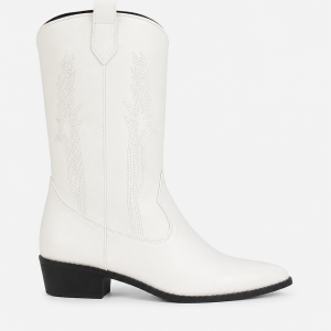 Bottes de Cowboy Blanches Mi-Mollet à Motifs Brodés
