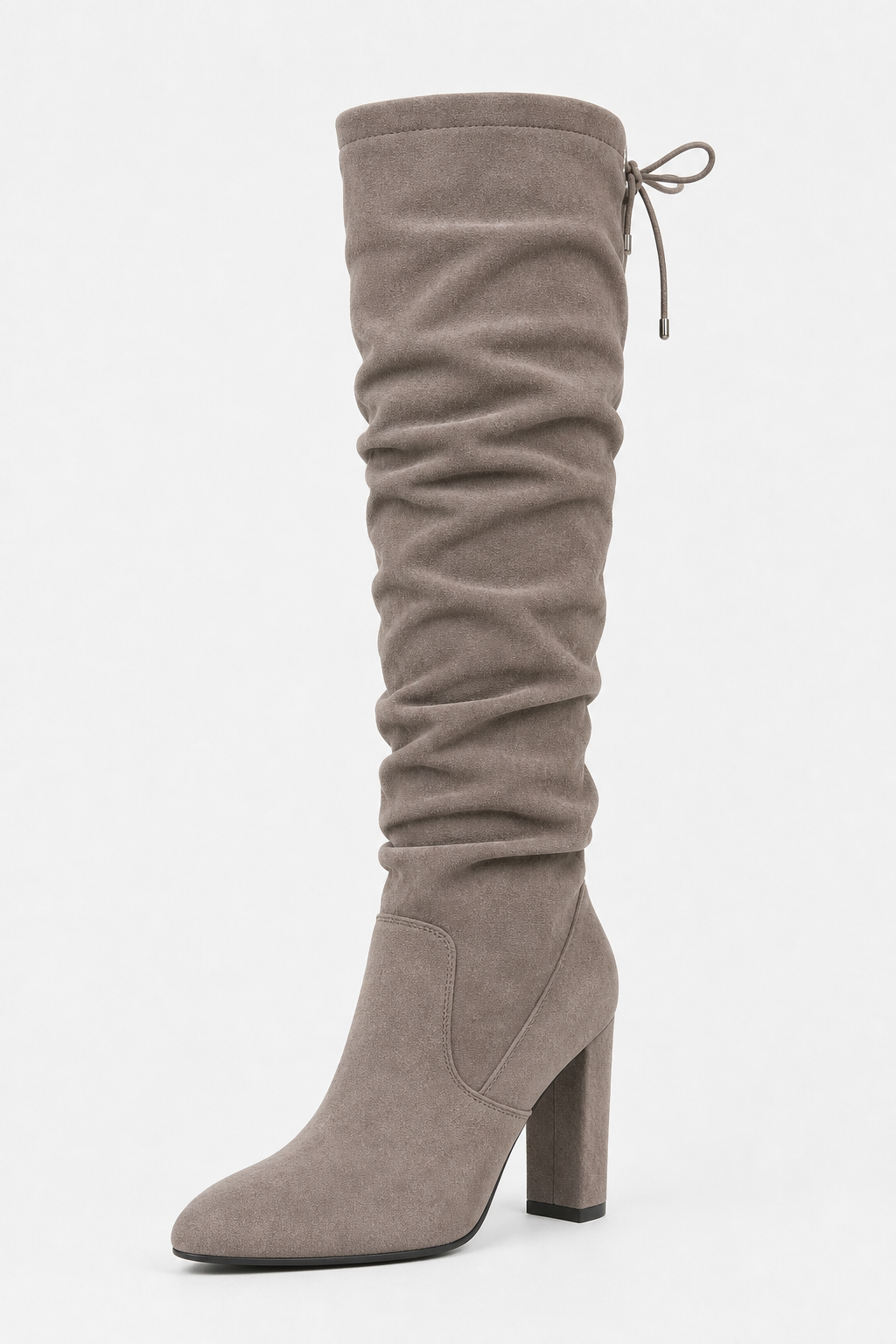 Bottes Cuissardes Froncées en Effet Daim Gris à Talon Bloc – Image 5