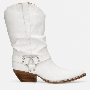 Bottes Santiags Blanches à Effet Croco et Sangle Harnais