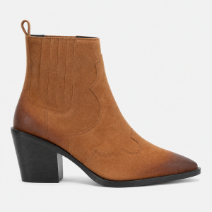 Bottines Santiag en Daim Fauve à Bout Pointu Ombré