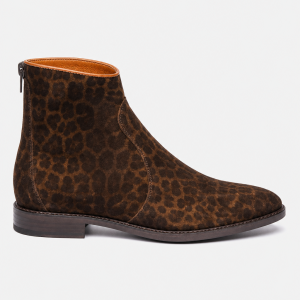 Bottines Santiags en Daim Marron à Imprimé Léopard