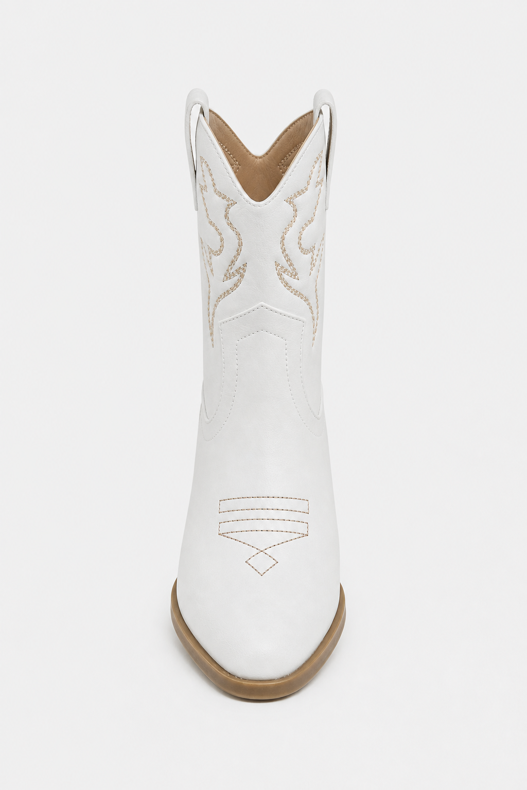 Bottes Santiags Blanches en Similicuir à Motifs Brodés – Image 4