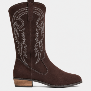 Bottes Santiags en Effet Daim Marron Foncé Brodées Western