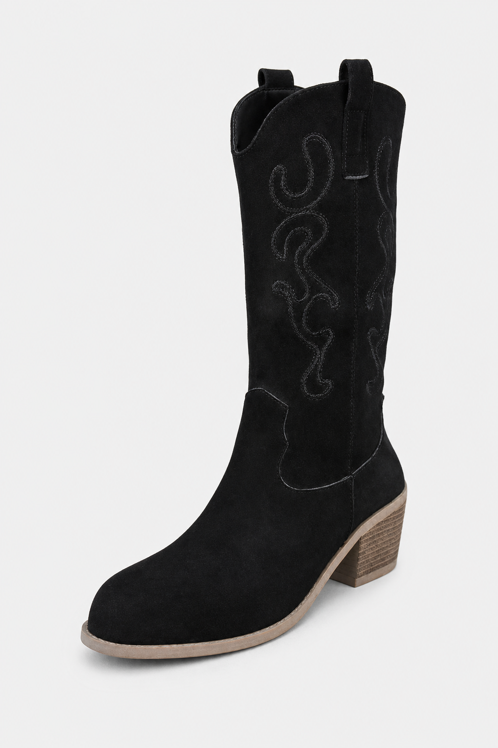 Bottes Santiags en Effet Daim Noir Brodées à Talon Carré – Image 5