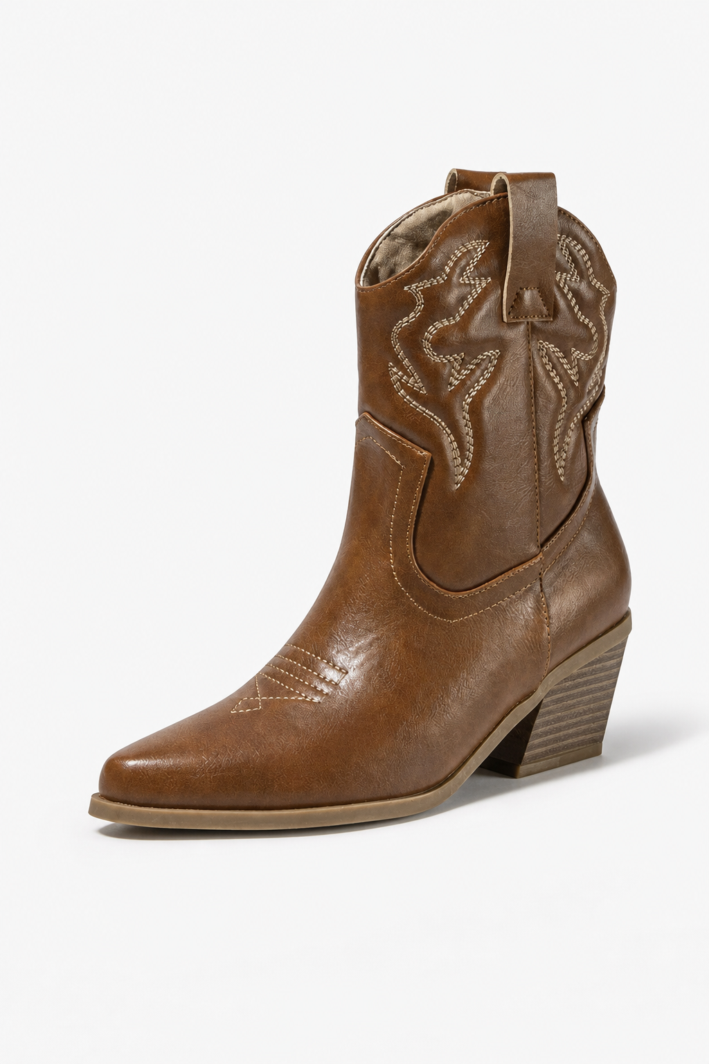 Bottes Santiags Cognac en Similicuir à Broderies – Image 5