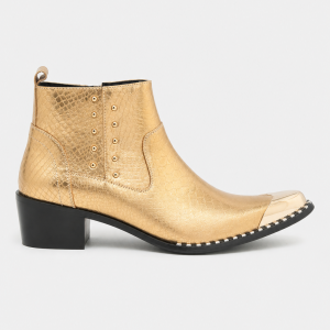 Bottines Dorées à Embout Métallique Effet Croco