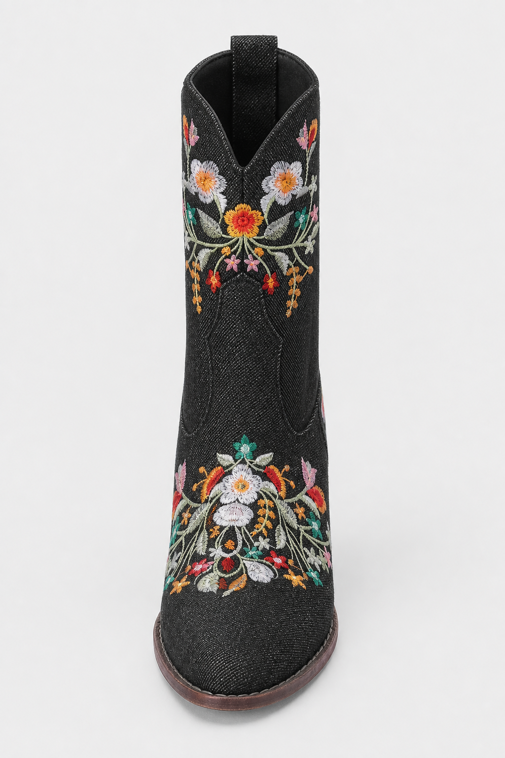 Bottes Santiags Noires à Motifs Floraux Brodés – Image 4