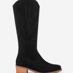 Bottes Santiags en Effet Daim Noir à Motifs Brodés