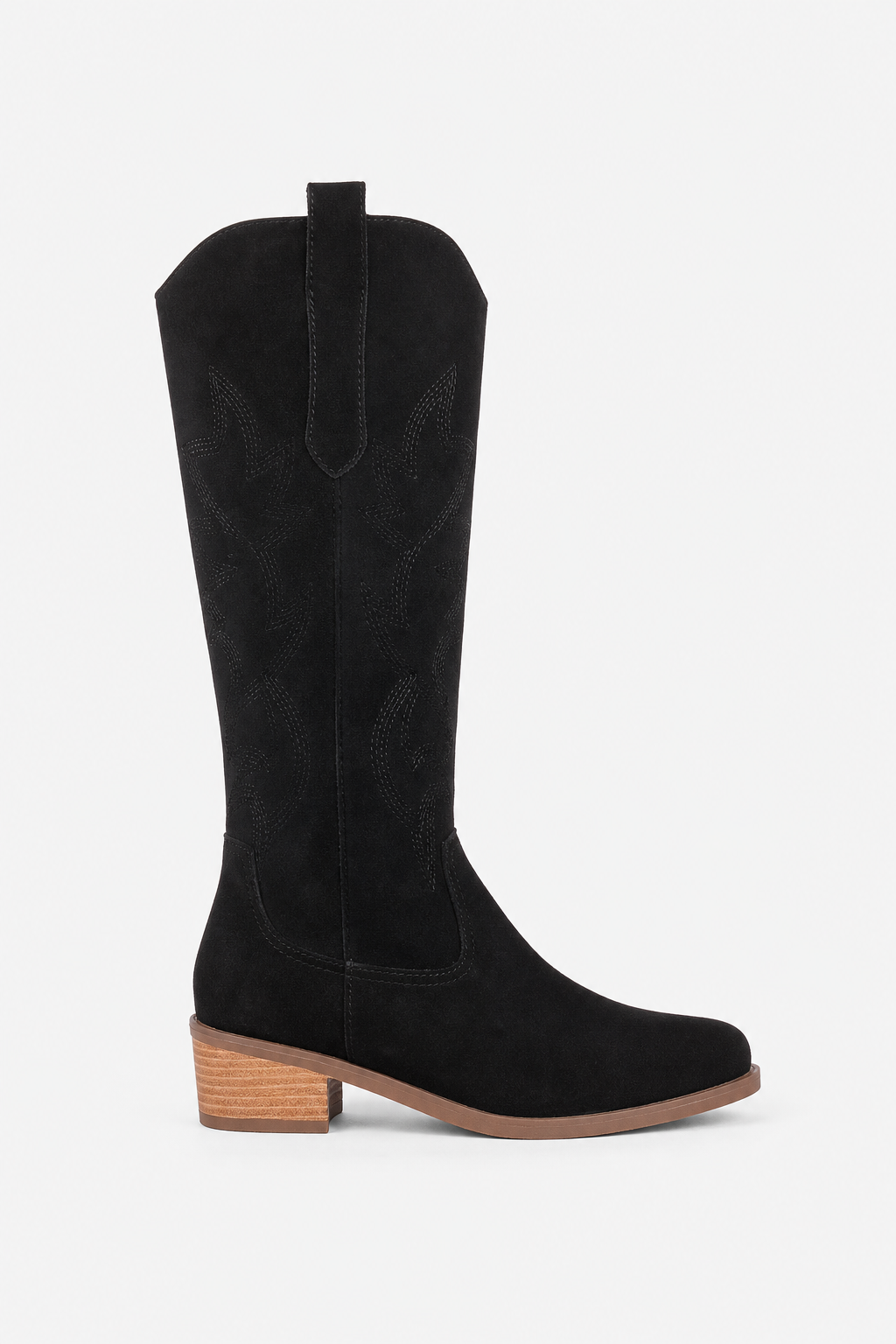Bottes Santiags en Effet Daim Noir à Motifs Brodés
