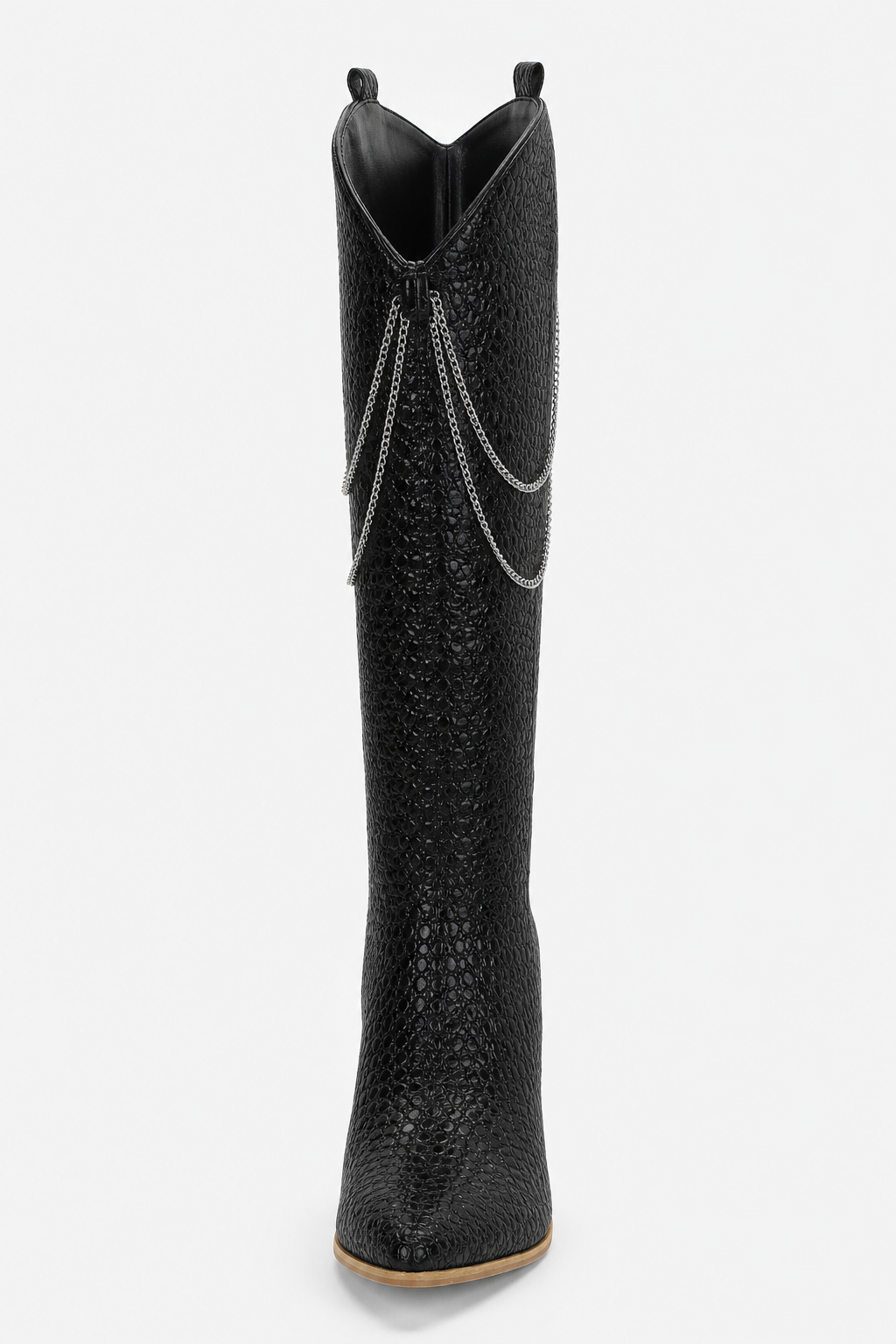 Bottes Santiags Noires Effet Croco avec Chaînes – Image 4