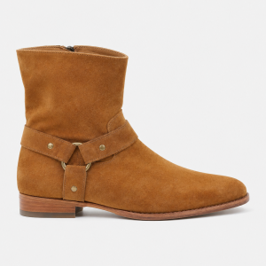 Bottines Pointues en Daim Camel avec Harnais