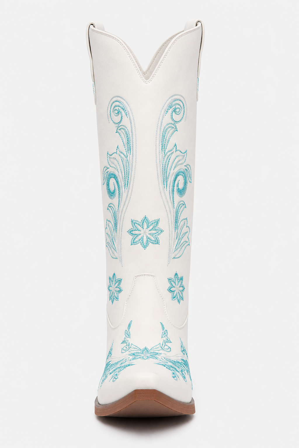 Bottes Santiags Blanches à Broderie Florale Bleu Ciel – Image 4