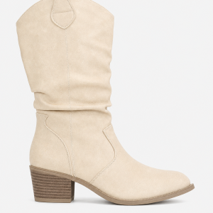 Santiags Plissées en Similicuir Beige Clair
