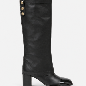 Bottes Hautes en Similicuir Noir à Bout Brillant
