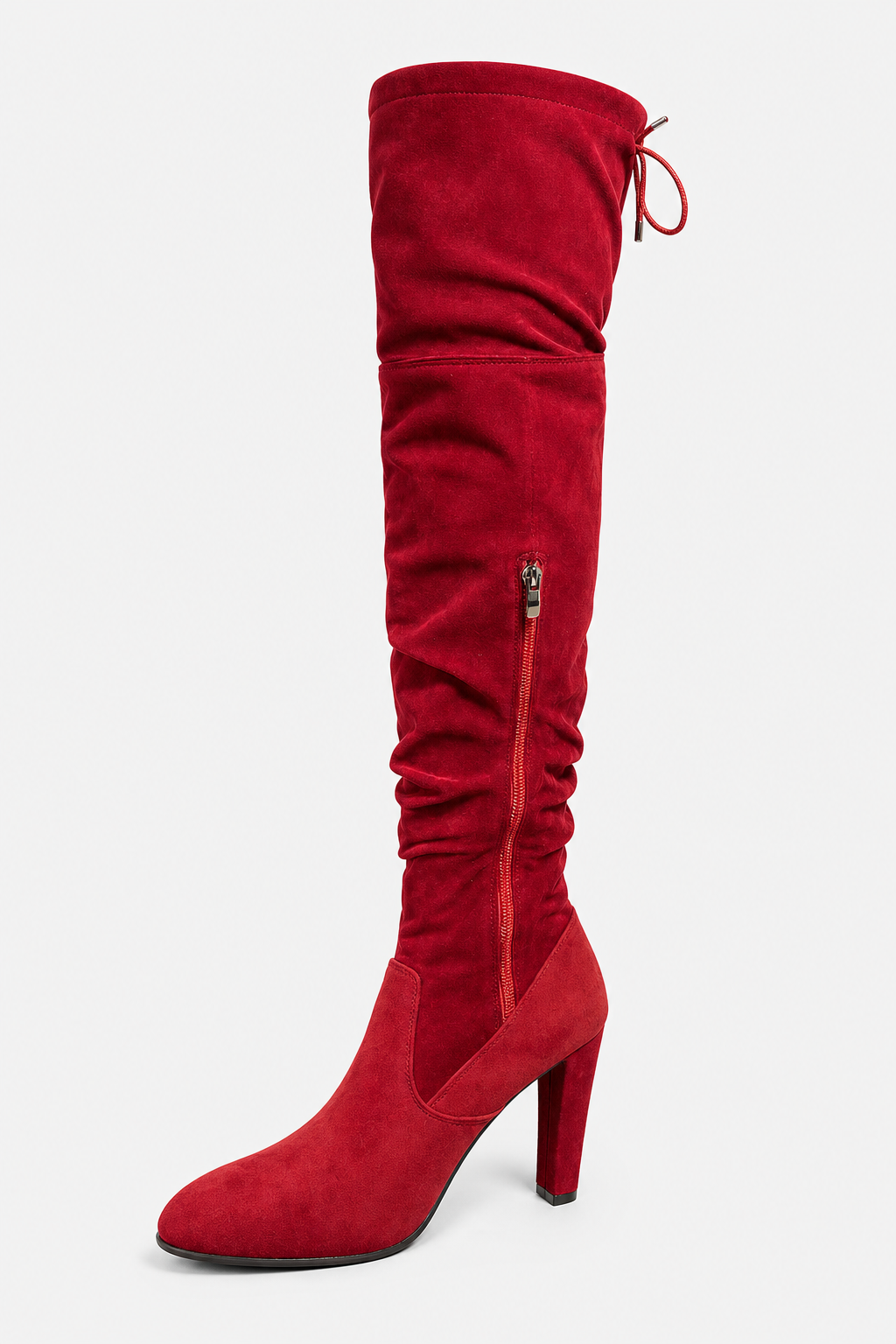 Bottes Cuissardes en Suédine Rouge à Talon Carré – Image 5