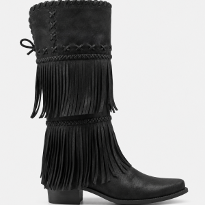 Bottes Santiags Montantes Noires à Franges