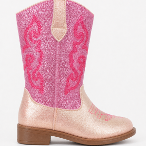 Santiags pour Enfant Pailletées Roses à Broderies Western
