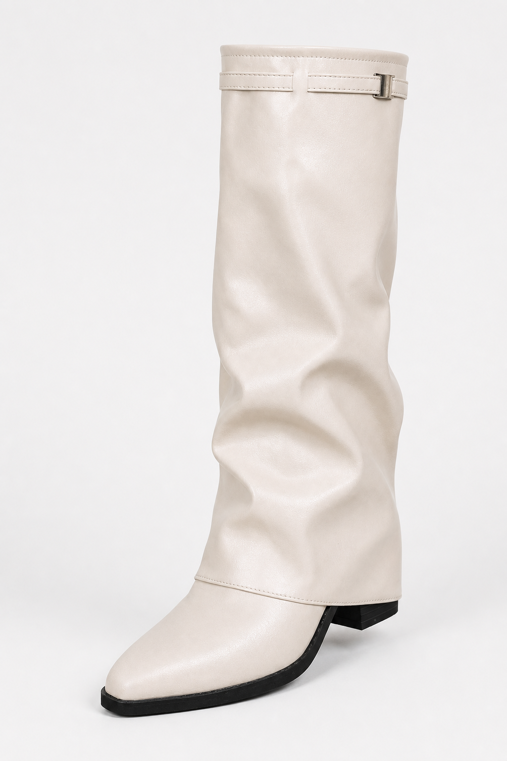 Bottes Mi-Mollet Tombantes en Similicuir Crème – Image 5