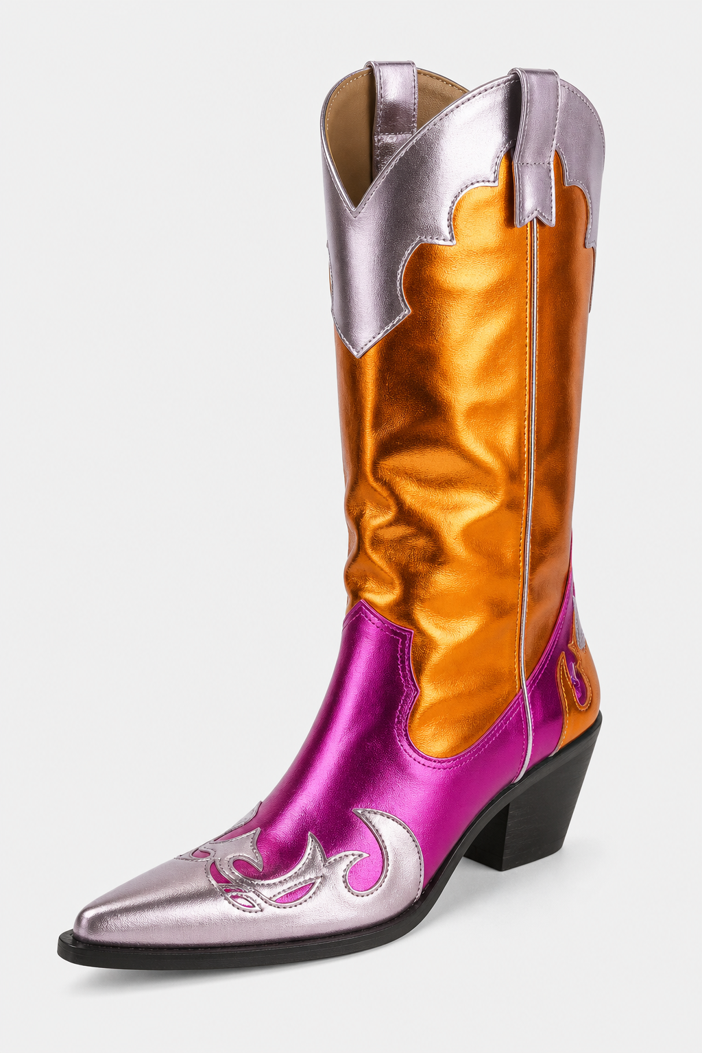 Bottes Santiags Métallisées Orange Fushia à Motifs Flammes – Image 5