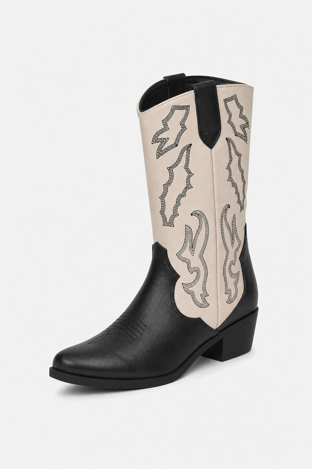 Bottes Santiags Bicolores Écru et Noir à Motifs Brodés – Image 5