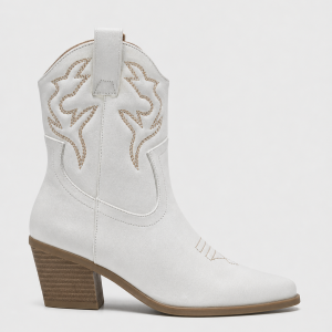 Bottines Santiags Blanches à Motifs Brodés