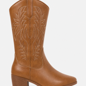 Bottes Santiags Mi-Mollet Camel à Motifs Western Brodées