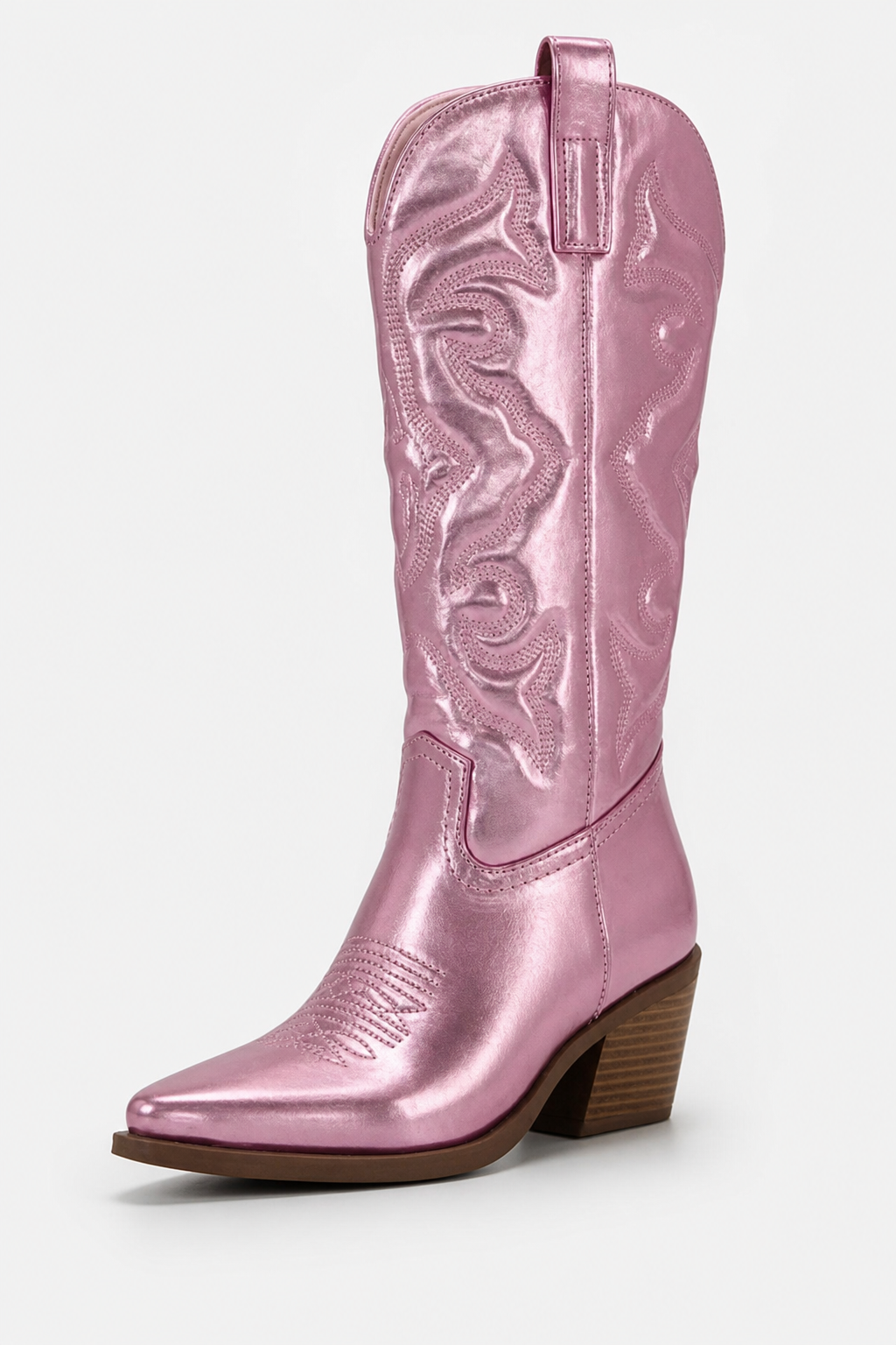 Bottes Santiags Rose Métallisé à Broderies – Image 5