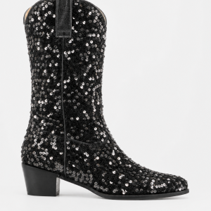 Bottes Santiags Noires Pailletées à Talon 5 cm