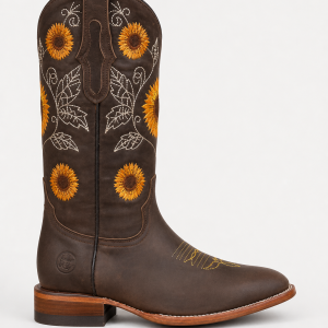 Bottes Santiags Marron Foncé à Broderies Tournesols