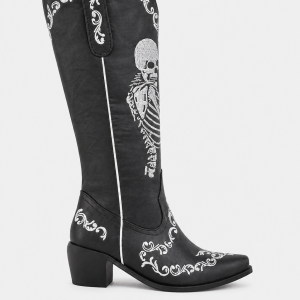Bottes Santiags Noires à Squelette Brodé et Ornements