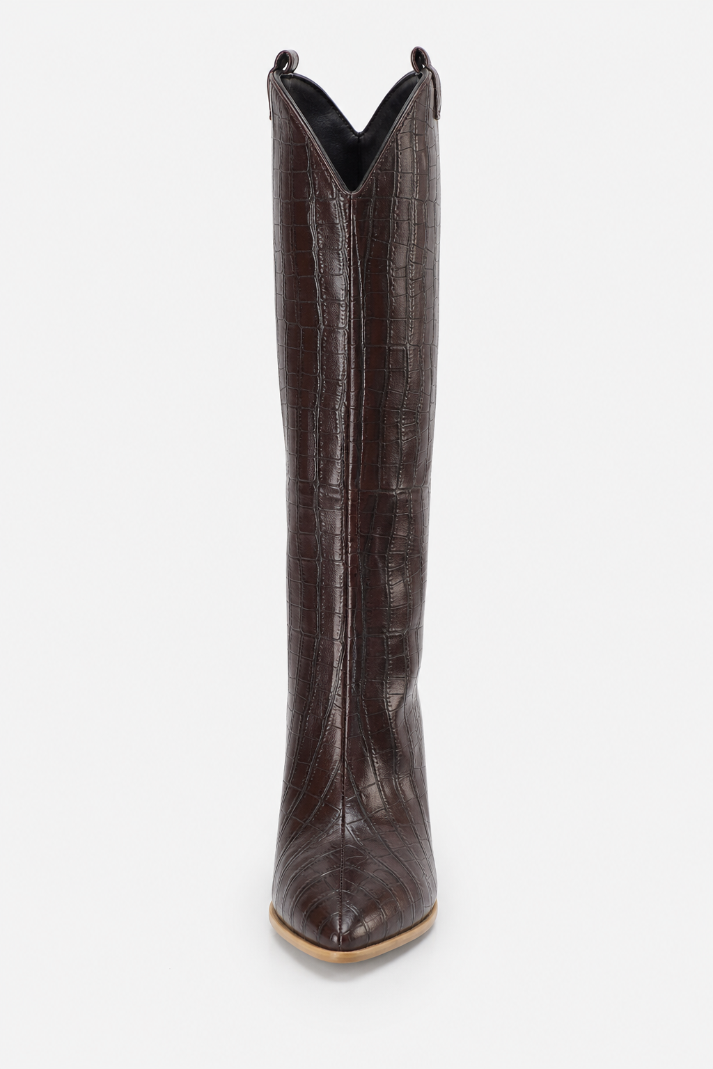 Bottes Hautes Façon Croco Marron et Talon Biseauté – Image 4
