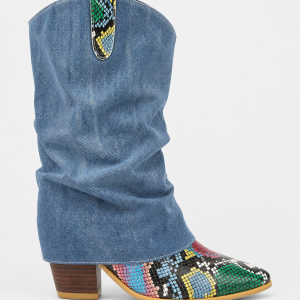 Bottes Santiags en Jean et Python Multicolore à Talon