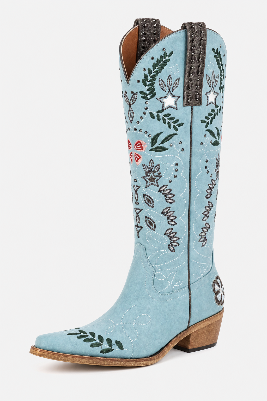Bottes Santiags en Daim Bleu Ciel à Motifs Brodés – Image 5