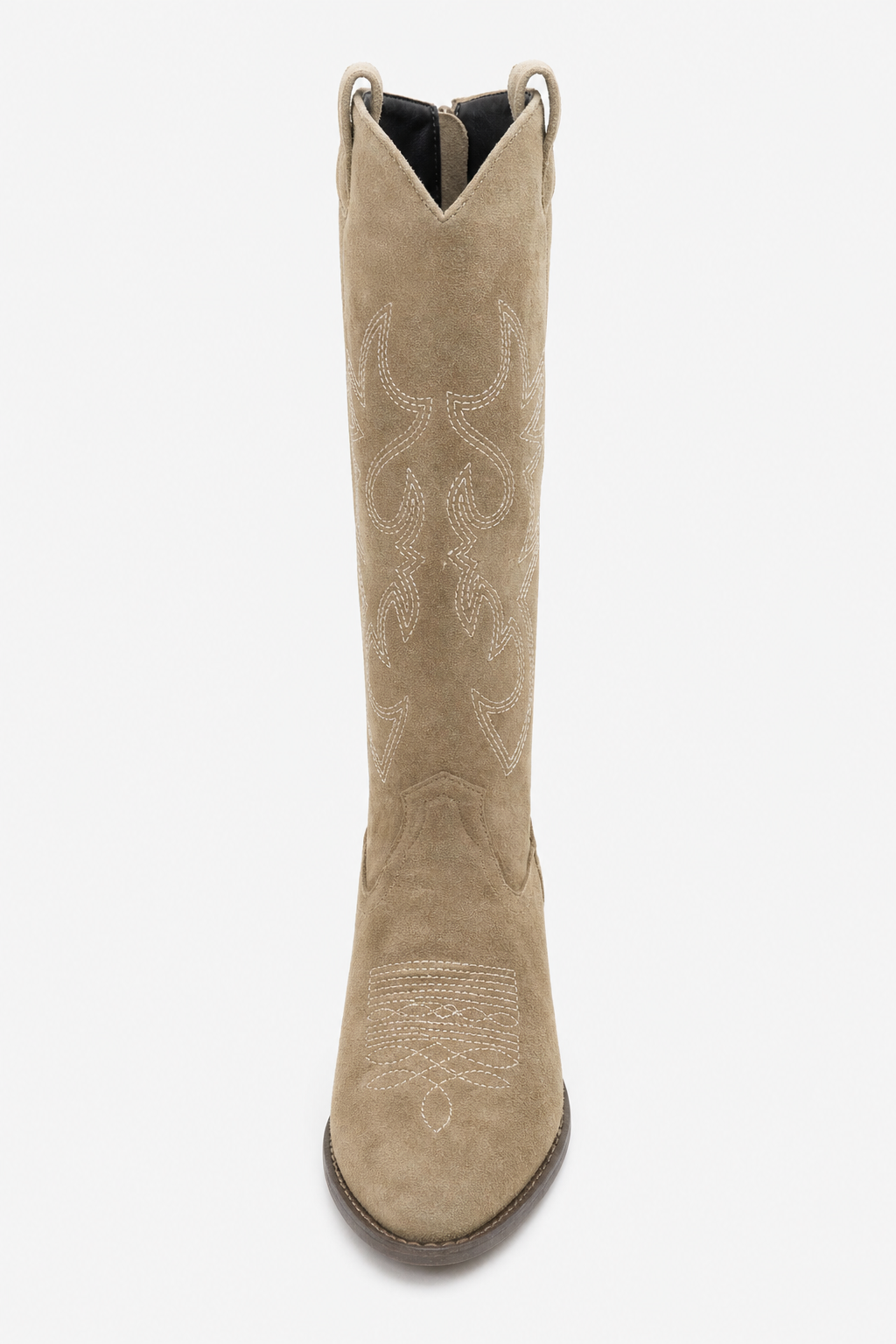 Santiags Hautes en Effet Daim Taupe Brodées – Image 4