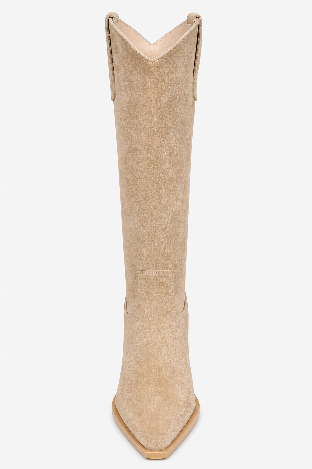 Bottes Santiags Hautes en Daim Beige à Bout Pointu – Image 4