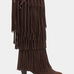 Bottes Hautes en Effet Daim Marron à Franges et Talon