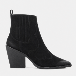Bottes Santiags en Daim Noir à Bout Pointu