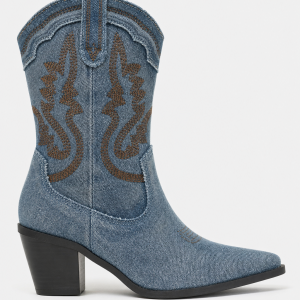 Bottines Santiags en Jean Délavé Brodées